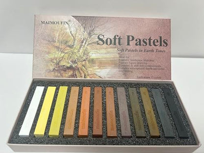 MAIMOUFIN Sanded Pastel Paper Trial Pack of 5 Sheets&12-Pack Earth Tone Square Soft Pastels