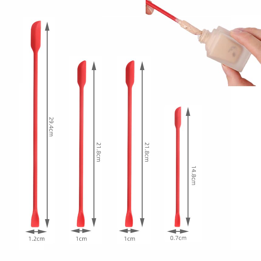 4x Mini Silicone Long Spatulas Makeup Scooper for Cosmetics Cream - color: 4pcs Red