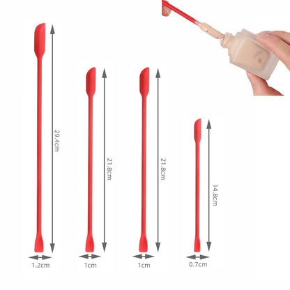 4x Mini Silicone Long Spatulas Makeup Scooper for Cosmetics Cream - color: 4pcs Red