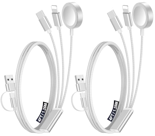 2Pack Travel Essentials for Apple Watch Charger,3-in-2 Multi Charging Cable - color: White, size: 2Pack-4FT