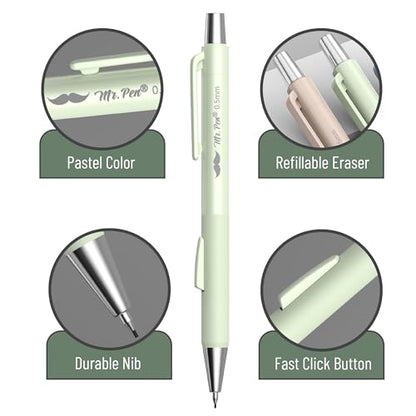 Mr. Pen- Pastel Mechanical Pencil Set with Lead Refills & Erasers, 4 Pack