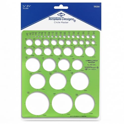 ALVIN, TD1204, Circle Master Template, Drawing and Drafting Tool for Artists, Architects, Design and Drafting, 7.25" x 8.25" x .030" - style: Combo Circle Master Template