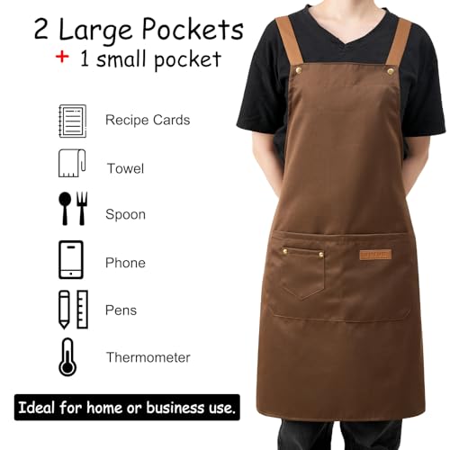 DILLMAN Art Aprons for Men Women H Back Straps Chef Apron with Pockets - color: Brown