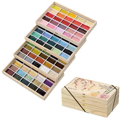 Kuretake Gansai Tambi Watercolor Paint Set, 100 Colors, Wooden Box, Japan - style: 100 Colors Ⅳ
