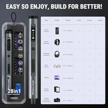 PHALANX 28-in-1 Electric Precision Screwdriver Repair Kit, Cordless, Grey - color: Grey-11