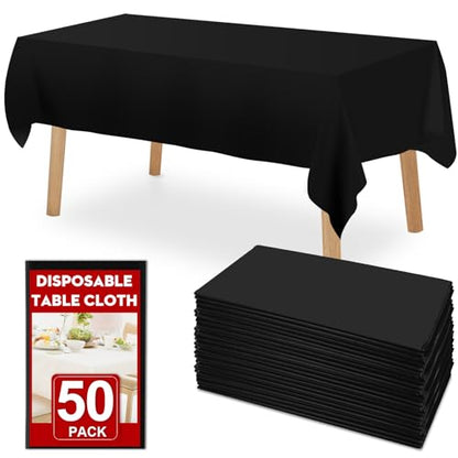 RowinsyDD 50 Pack Black Plastic Tablecloth, Plastic Table Cloths Disposable - color: Black