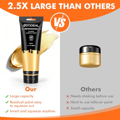 GOTIDEAL Metallic Gold Acrylic Paint, 8.45oz/250ml, Art Craft Paints - color: Gold