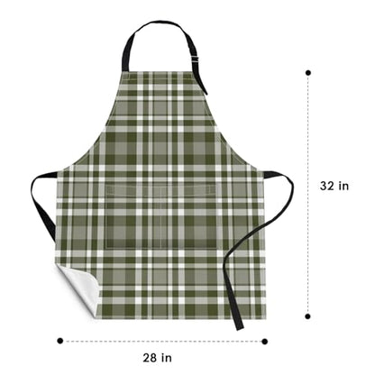 Britimes Apron with Pockets, 32x28 inch, 2 Pack, Checkered - color: Dark Brown Green
