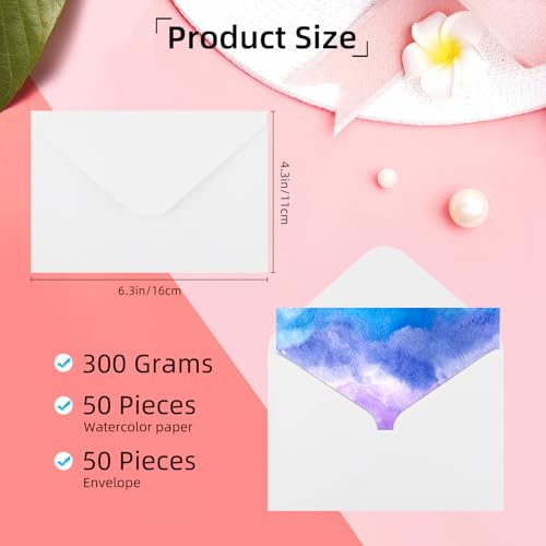 50Pack Foldable Blank Watercolor Cards with Envelopes 4 x 6 Inch - color: 50 Right Angle