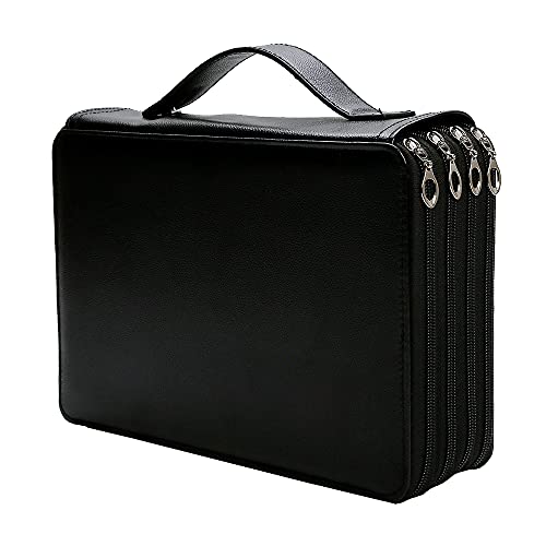 200 Slots Pencil Case 4-Layer Zipped Holder w/Handle - color: Black, size: 200