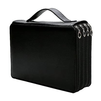 200 Slots Pencil Case 4-Layer Zipped Holder w/Handle - color: Black, size: 200