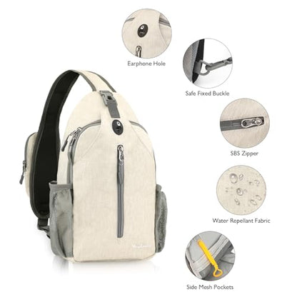 MAYLISACC Sling Bag Reversible Crossbody Chest Daypack Lightweight Hiking - color: Beige