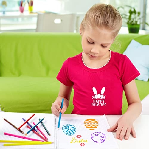 Konsait 36 Pcs Easter Stencils for Painting on Wood, Reusable Easter Templates Chicks Eggs Rabbit Carrot Happy Easter for Easter Party Decorations, Plastic Spring Stencils for Art Crafts