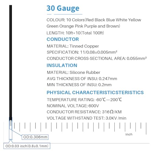 BNTECHGO 30 AWG Silicone Wire Kit 10 Color Each 10ft Stranded Tinned Copper - size: 10 colors each 10ft, style: 30 silicone wire