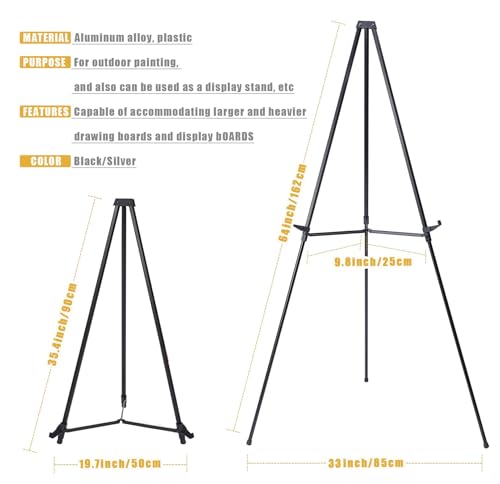 MXG 33-64"Height Adjustable Aluminum Black Display Easel for Painting,Signs - color: Black