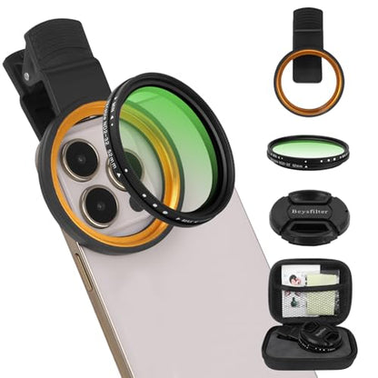 52MM Variable ND2-32 Filter for Phone, Multi-Coating Clip-On Variable Neutral Density Lens Kit, Compatible with iPhone 16/15/14/13 Pro Max, Samsung Galaxy, Google Pixel and Other Smartphone