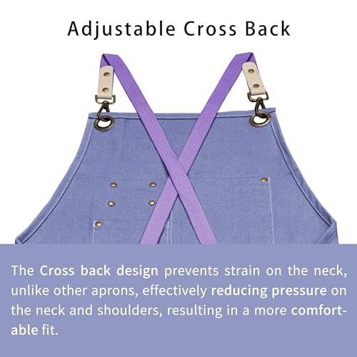 Dulabi Apron, Adjustable Chef Apron for Women and Men with Large Pockets, Cooking Kitchen Apron with Back Straps - color: Purple
