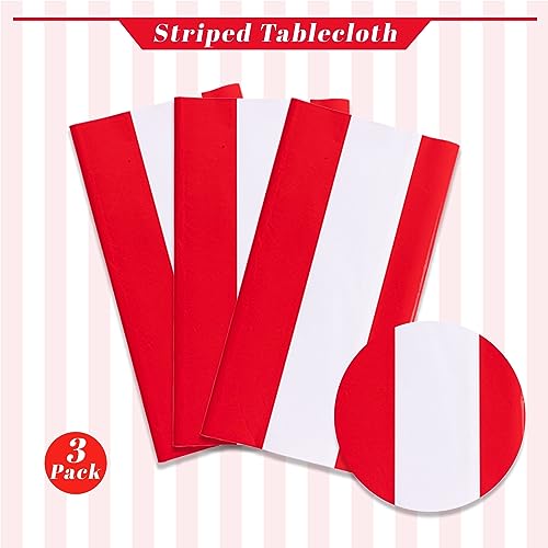 Kesfey Red Striped Tablecloth Carnival Horizontal Stripe Table Cover 3 Pack - color: Red Horizontal Striped