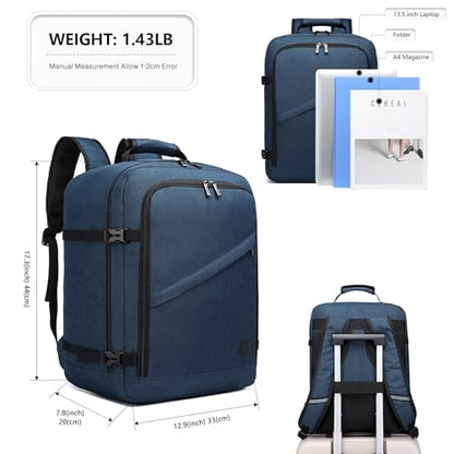 Kono Travel Backpack Airline Approved Overhead Bin Personal Item Bag - color: Navy, size: Medium