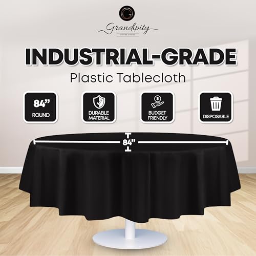 Grandipity Plastic Table Cloth Disposable 12 Pack 84" Round Black - color: Black, size: 84in. Round