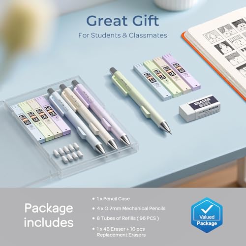 Nicpro Pastel Mechanical Pencil Set, 0.7mm Cute Pencils, Fast Click, 4 Pack - style: 4PCS-0.7mm
