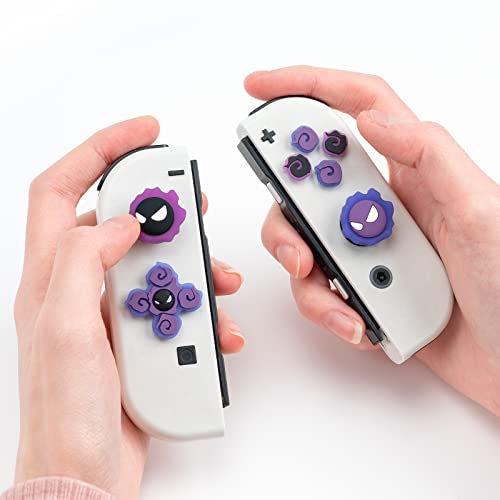 Cross D-Pad Button Caps Luminous Silicone Thumb Grips Set, ABXY Buttons Sticker Joystick Cover Caps Compatible with Nintendo Switch/OLED Controller (Gastly)