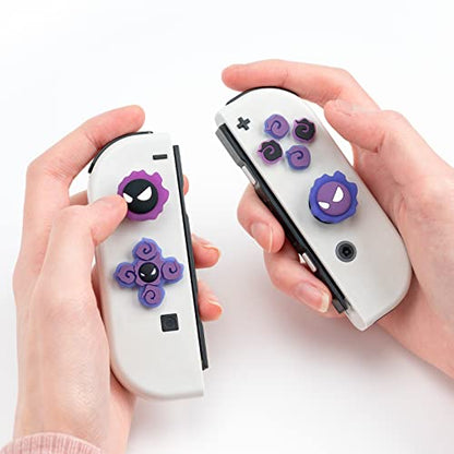 Cross D-Pad Button Caps Luminous Silicone Thumb Grips Set, ABXY Buttons Sticker Joystick Cover Caps Compatible with Nintendo Switch/OLED Controller (Gastly)