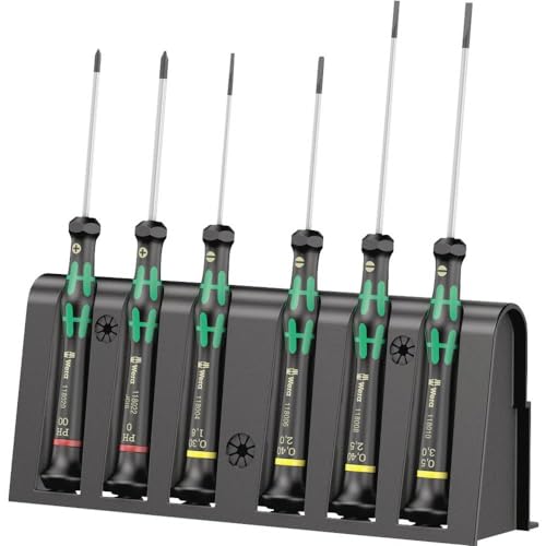 Wera 2035/6 A Kraftform Micro Slotted/Phillips Electronics Screwdriver Set and Rack, 6-Pieces - size: Slotted/Phillips: One Size