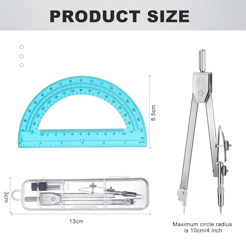 Zonon Protractor and Compass Student Geometry Math Set, 1 Pcs, Blue - color: Blue