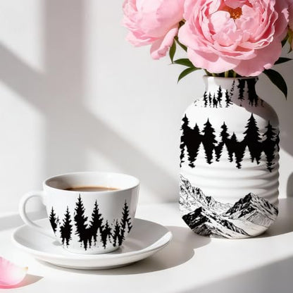 EVERJOYCRAFT 4pcs Underglaze Transfers for Pottery Mountains Ceramic Decals - color: Mountains Pine Forests