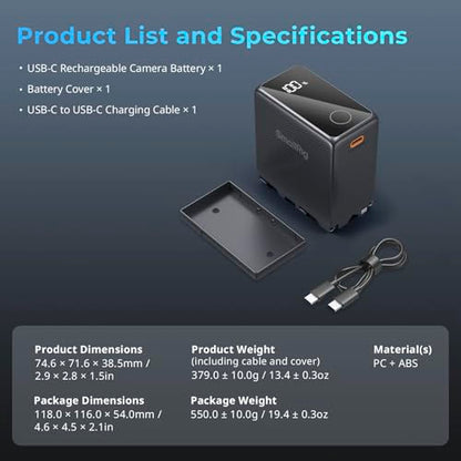 SMALLRIG NP-F970 USB-C Battery, 10500mAh 3.5H Fast Charged NPF Battery - color: Black