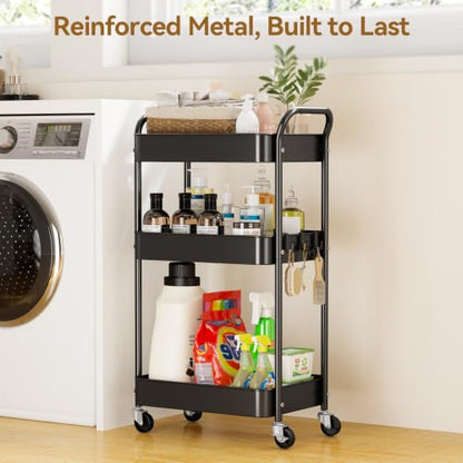YASONIC 3-Tier Metal Rolling Cart Utility Carts with Wheels Black - color: Black