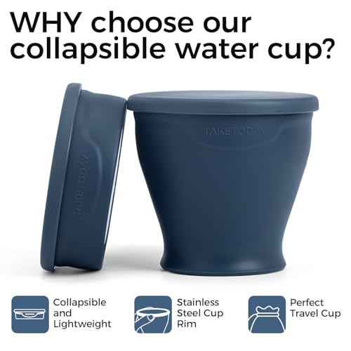 TakeToday Collapsible Cup 8 oz, Foldable with Lid for Travel, Navy - color: Navy