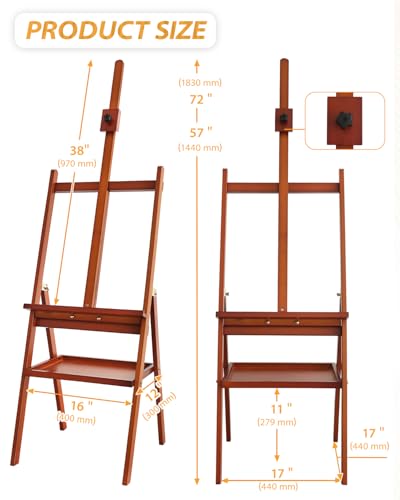 Painting Easel Stand with Storage Tray, 57"-72" Height Adjustable Art Easel - color: Walnut