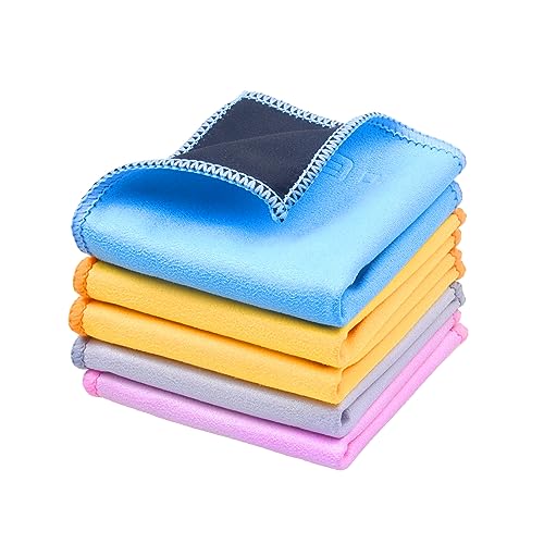 Eco-Fused Microfiber Cleaning Cloths Double-Sided - 5 Pack - 6.6 x 6.2 inch - Microfiber and Suede Cloth for Smartphones - color: Assorted