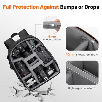 Cwatcun Camera Backpack Bag Lightweight with Tripod holder/Water-resistant - color: Black, size: 2.0 Small