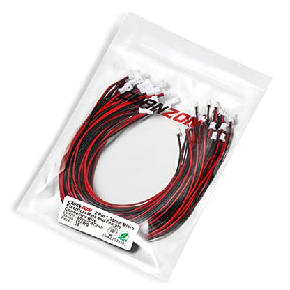 Chanzon 30 Pairs Jst1.25 mm 2 Pin Micro Plug Connector UL1007 200mm Wires - size: 20cm
