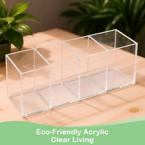 elysolpluv Clear Acrylic 4-Compartment Organizer Box, Large (8.7" × 3.0" × 3.7") – Handcrafted, Eco-Friendly, Minimal Packaging Home Storage Organizer - size: Large