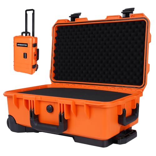 Large Rolling Camera Equipment Hard Case with Custom Foam,Waterproof and Shockproof for Drone,Telescopic Handle, Airplane Approved, 22.05x13.78x9.25in, Orange - color: Orange