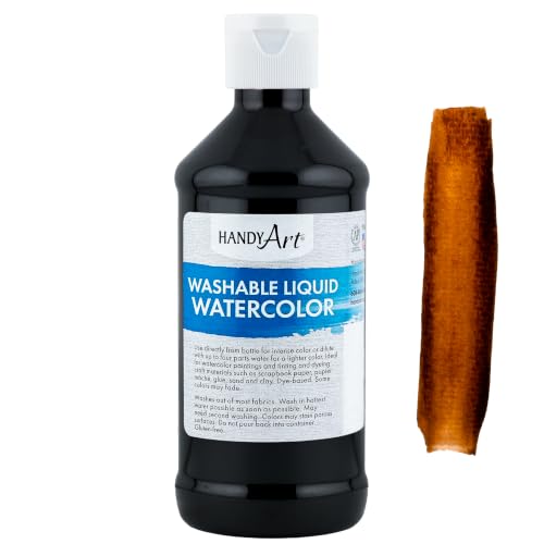 Handy Art Washable Liquid Watercolor Paint, Brown, 8 oz Bottle - color: Brown