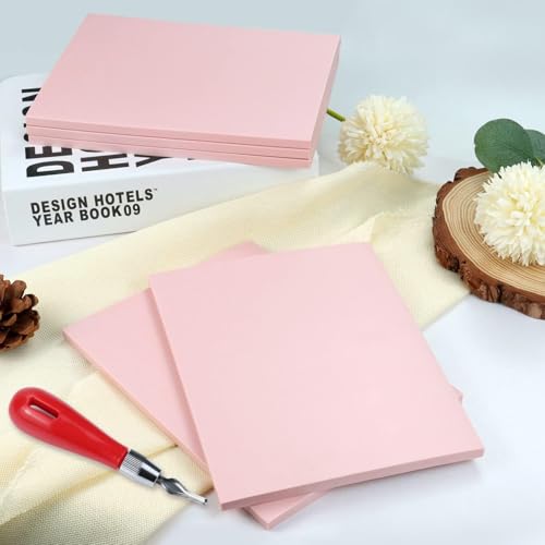 6 Pack 8"x6" Pale Pink Rubber Stamp Carving Blocks Rubber Carved Brick Soft Rubber Linoleum Block for Craft Project - size: 8"x6"