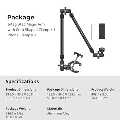 SMALLRIG 26" Magic Arm with Super Clamp, Overhead Phone Mount w/Cable Clip - style: Double Ball Joints with Cable Clip