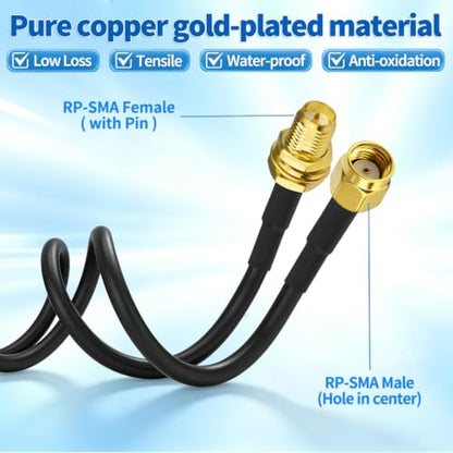 Superbat RP-SMA Cable 3ft 2pcs RG174 Male to Female WiFi Antenna Cable - size: 3ft