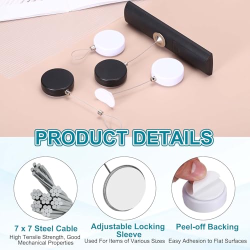 PATIKIL Retractable Remote Control Cable Tether (3.3ft / 1M, White)(5 Set) Round Remote Control Security Lanyard Lock Adjustable Locking Leash with Round Iron Cap, Suit for - TVs/Tablets - color: White, size: 3.3ft