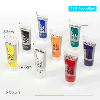MEEDEN Heavy Body Acrylic Paint: Basic Satin Finish 6 x 60ml (2 oz) Tubes - color: 6 Colors, size: Set