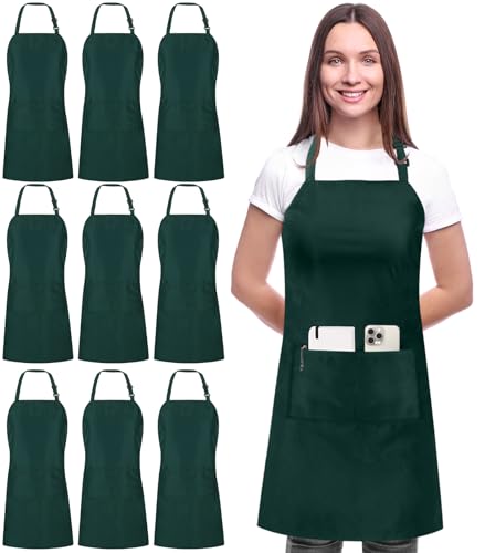 Utopia Kitchen Bib Aprons 10 Pack Adjustable With 2 Pockets - color: Green
