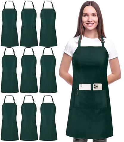 Utopia Kitchen Bib Aprons 10 Pack Adjustable With 2 Pockets - color: Green