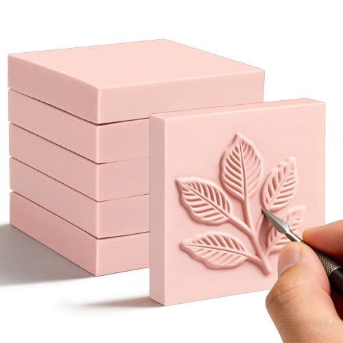 6 Pack 2"x2" Pale Pink Rubber Stamp Carving Blocks - Soft Linoleum Material for DIY Craft Projects & Handmade Stamps - size: 2"x2"