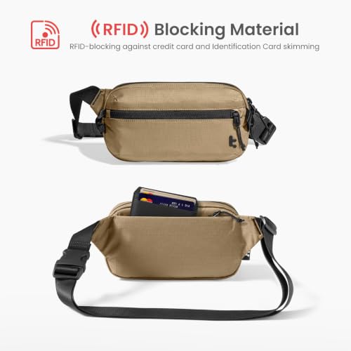 tomtoc 1.5L Sling Bag with RFID Blocking Crossbody Chest Pack for Men Women - color: Khaki, size: 1.5L