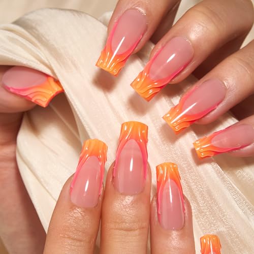 CurvLife Long Coffin Press On Nails, 3D, Soft Gel - color: 3D nails